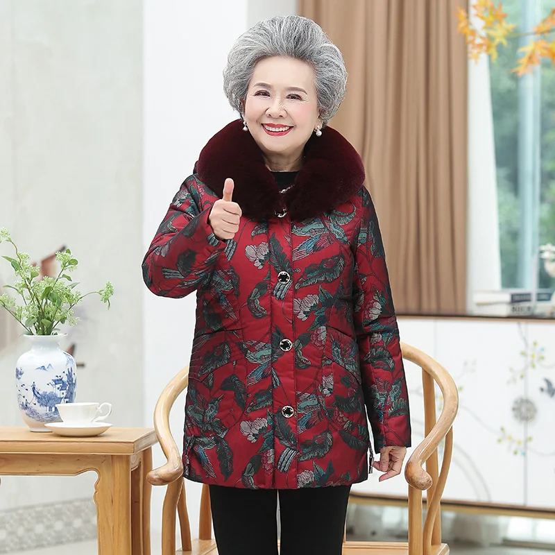 2023 Middle-old Age Down Jacket Winter Overcoat Detachable Liner White Duck Down Coats Grandmother Clothes Oversize L-11XL Parka