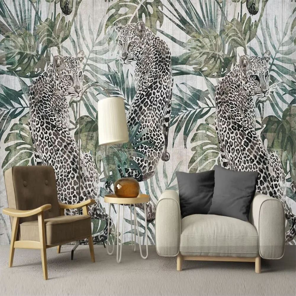 Personalizado 3d minimalista planta verde leopardo Papel pintado mural nuevo europeo retro moderno fondos De pantalla Papel De pared 3D