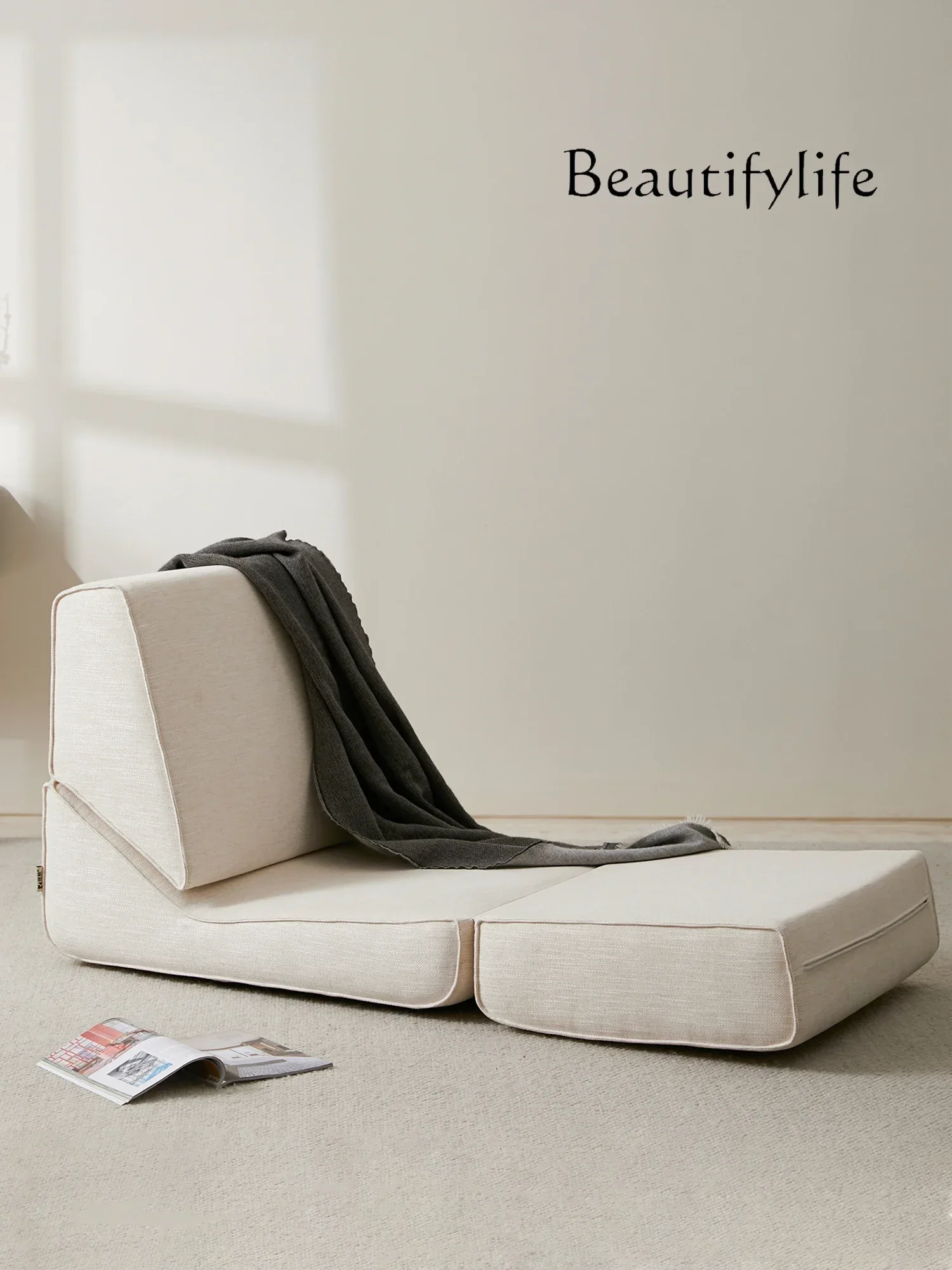 NEW Folding single sofa functional fabric dual-purpose small apartment living room advanced cream style