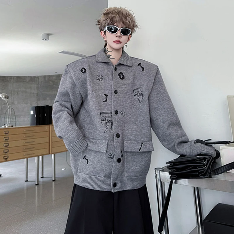 Luzhen moda padrão personalizado bordado solto lapela malha cardigan masculino elegante 2025 novo original camisola de rua jy4426