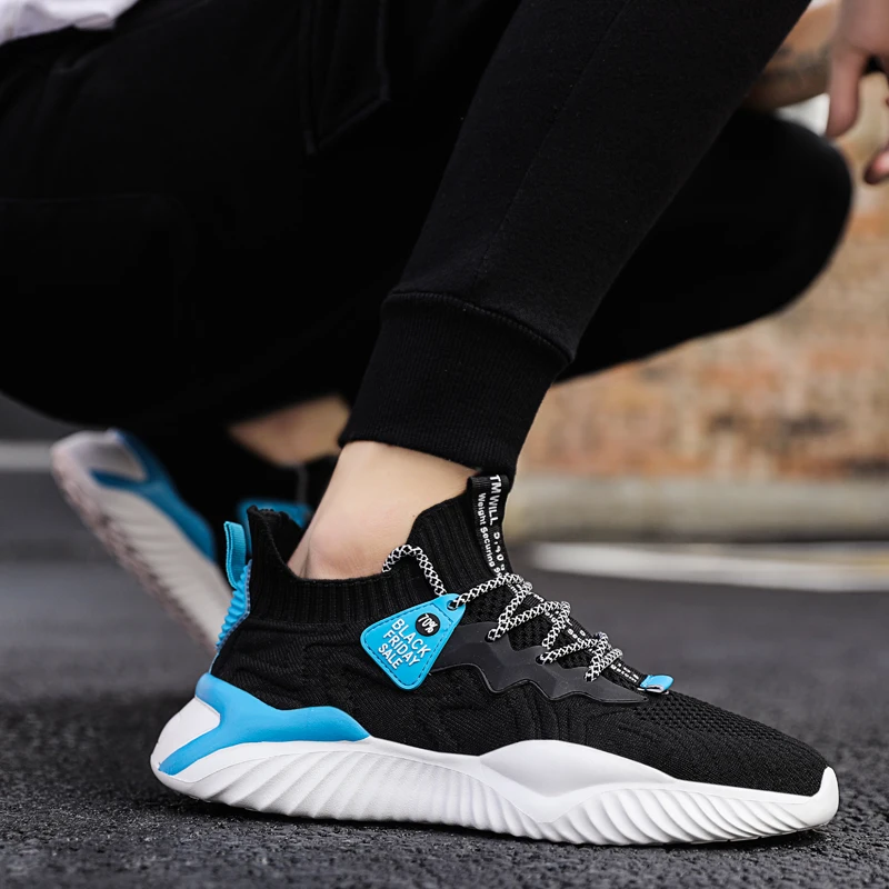 Summer Hot Sale Knit Men Running Shoes Cheap Light Breathable Men\'s Jogging Sneakers Comfortable Anti-slip Male Exercise Shoes