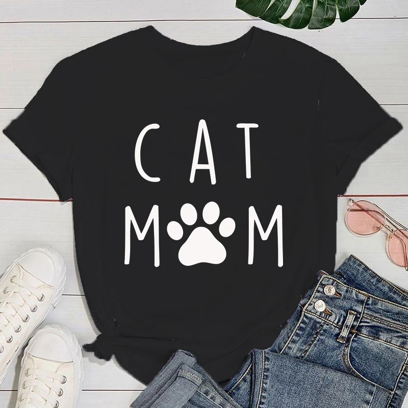 Mother's Day T shirt Fashion Cat Mom Print Hip Hop Short Sleeve Women Summer Cool Casual Outdoor T Shirts Tops