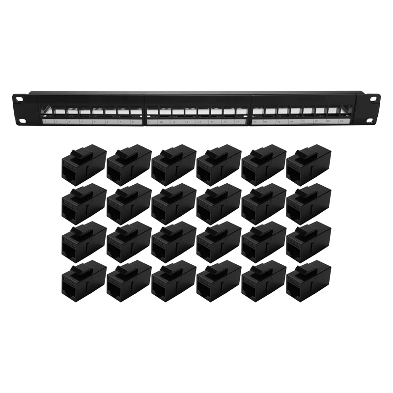 19Inch 1U Cabinet Rack Pass-Through 24 Port CAT6 Patch Panel RJ45 Contact Port(RJ45 Contact Port) Modular Frame