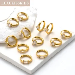 LUXUKISSKIDS 2pcs Stainless Steel Huggie Earrings Hoop Minimalist Star Heart Charms CZ Round Earrings Woman/Men Circle Ear Clips