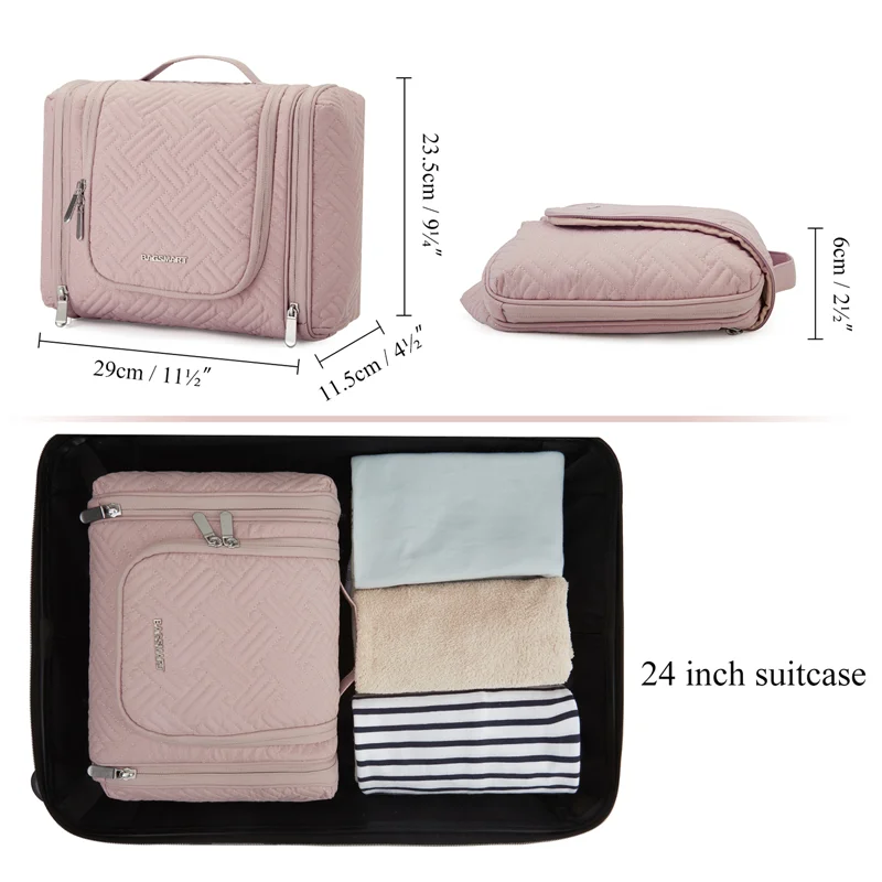 BAGSMART Travel Toiletry Bag for Women Hanging Cosmetic Makeup Bag with Hook FoldableTravel Organizer for Accessories Toiletries