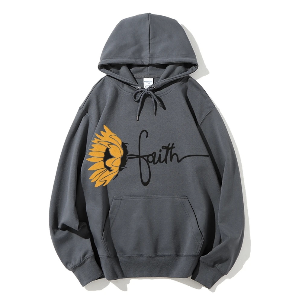 

Y2k Graphic Hoodie Faith with Sunflower Print Inspirational Hopeful Free Style Hoodie Soft Fabric for Uplifting Casual Looks