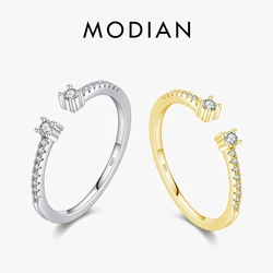 MODIAN 925 Sterling Silver Classic Ajustable Wedding Clear CZ Finger Rings Simple Twinkling Gold Color Ring For Women Jewelry