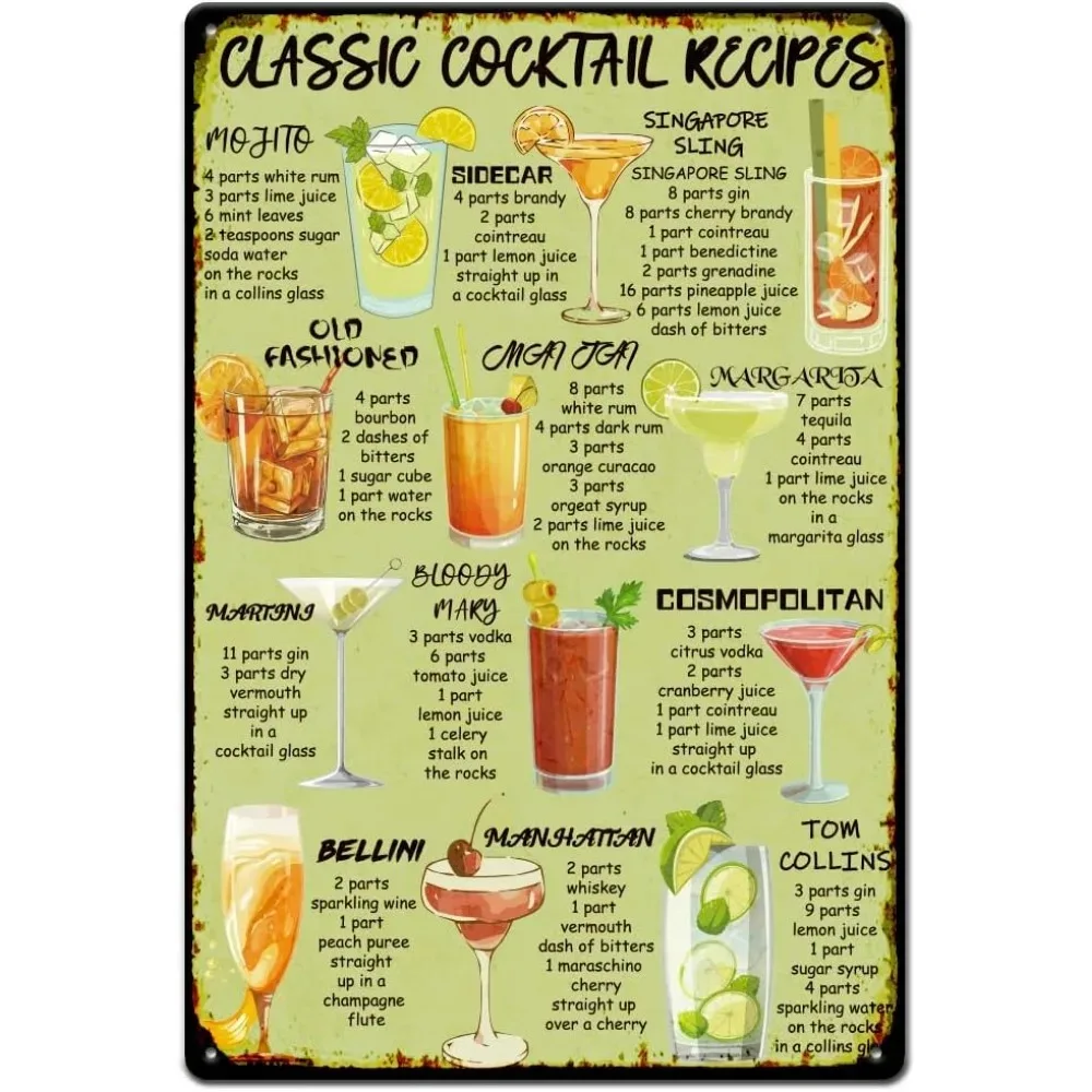 

Cocktail Guide Tin Sign Vintage Metal Tin Signs Cocktail Guide Metal Tin Sign Retro Wall Poster Wall Art Vintage making kit