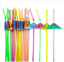 100 Pcs Disposable Straws Rainbow Umbrella Fruit Straws Table Decor Tropical Drinks for Cocktail Soft Drinks Hawaiian Party