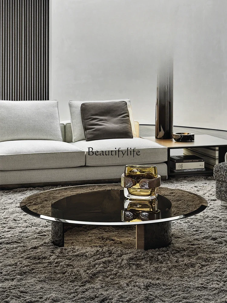 

yj5High-End Villa Light Luxury round Glass Tea Table