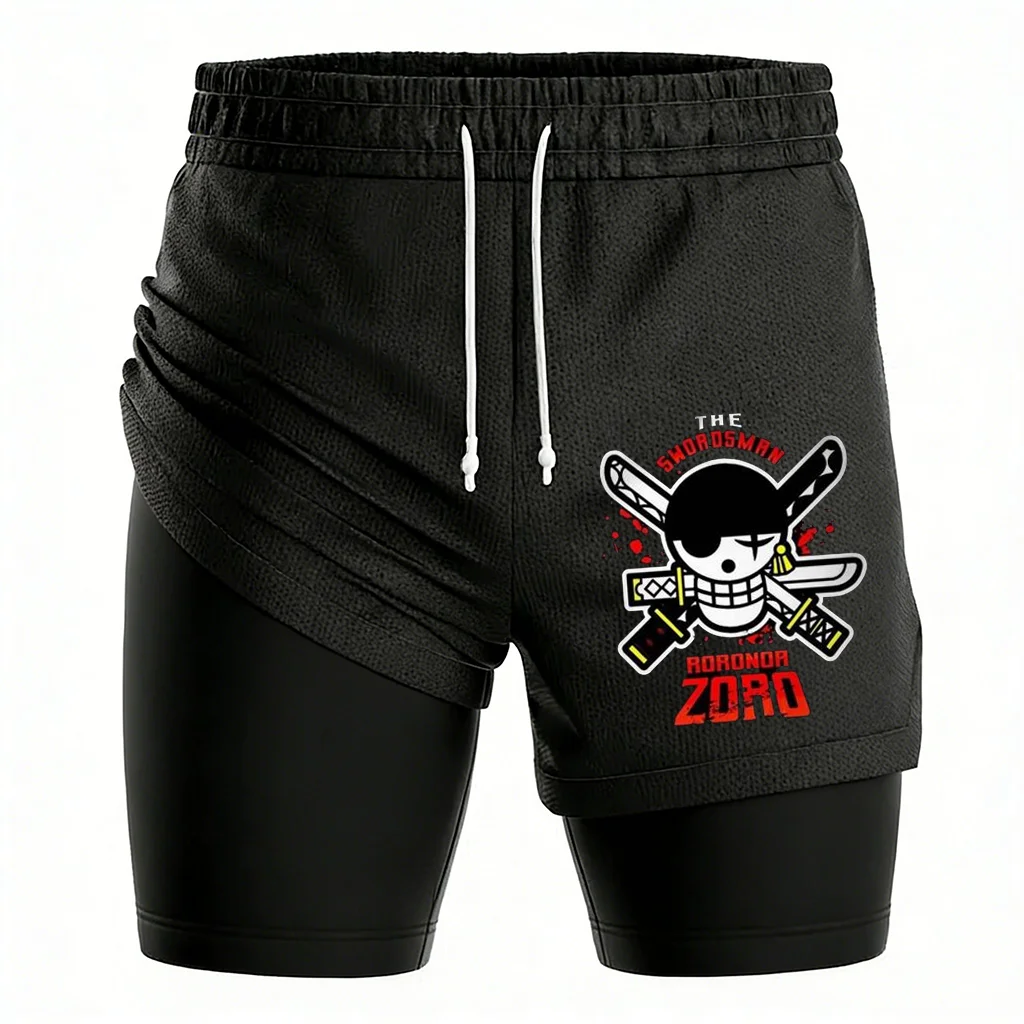 Y2k One Piece Anime Men's Gym Shorts Summer Streetwear Sports Pants Breathable Mesh Double-layer 2 in 1 Shorts Sportswear