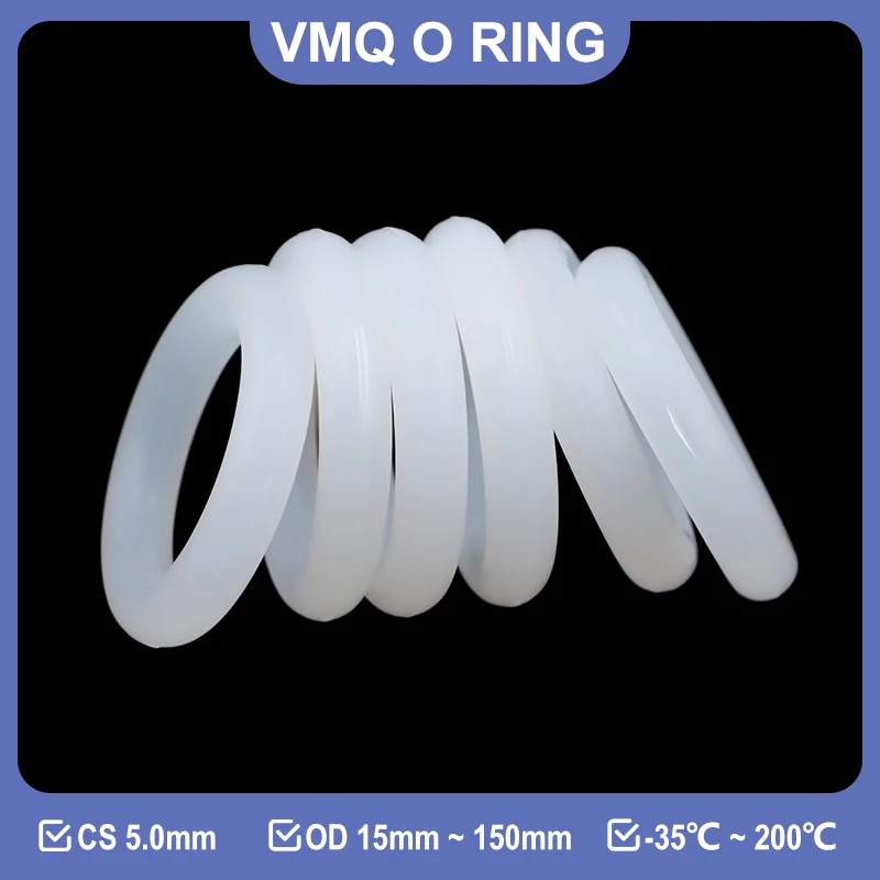 5/10pcs VMQ White Silicone O Ring CS 5mm OD 15mm ~ 155mm Food Grade Silicon Sealing Washer Waterproof Insulated Gasket Rings