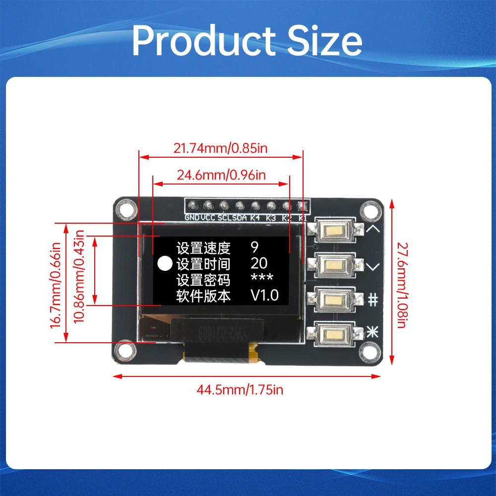 Tela OLED de 0,96 polegadas IIC Branco/Azul 12864 4 Botões Display SSD1306 SSD1315 Placa de Tela OLED I2C para Arduino