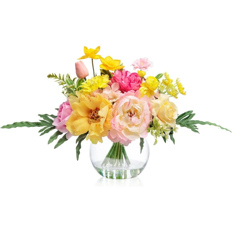

Центральные искусственные цветы в стеклянной вазоне с искусственной водной шелковой розой Пион Поддельный букет из искусственных тюльпанов с вазой для дня рождения
