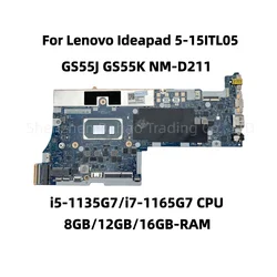 NM-D211 For Lenovo Ideapad 5-15ITL05 Laptop Motherboard With i5-1135G7 i7-1165G7 CPU 8GB/12GB/16GB-RAM UMA 5B20Z55037 5B20Z53368