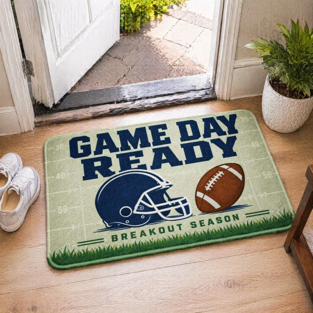 Alfombra Antideslizante para Entrada o Dormitorio con Diseño de Casco de Fútbol Americano y Campo de Rugby, Decoración Deportiva, Regalo para Aficionados al Fútbol Americano
