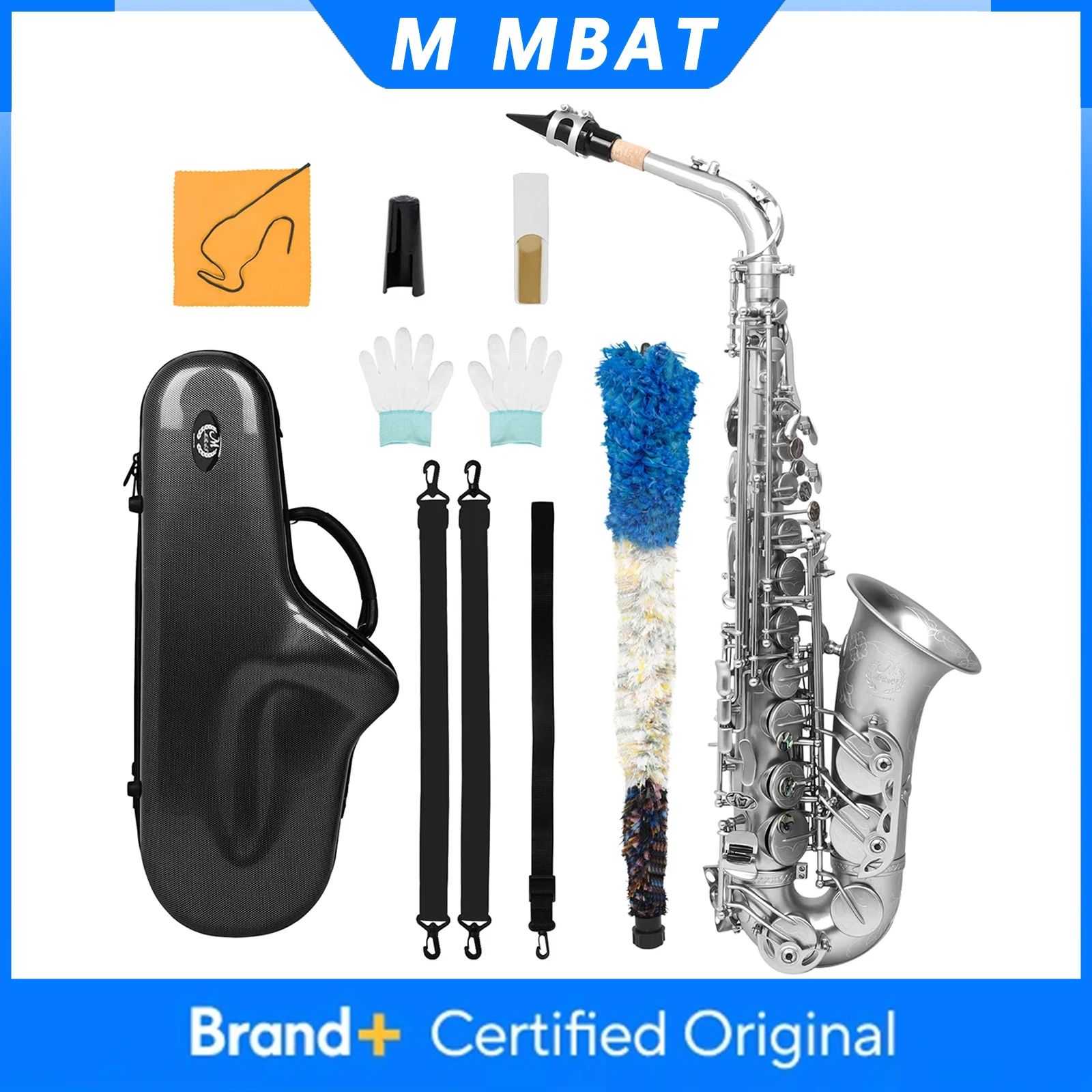 

M MBAT Alto Saxophone High-end Eb Sax Brass Body Matte Silver Saxofone Woodwind Instrument with Case Reeds Gloves Accessories