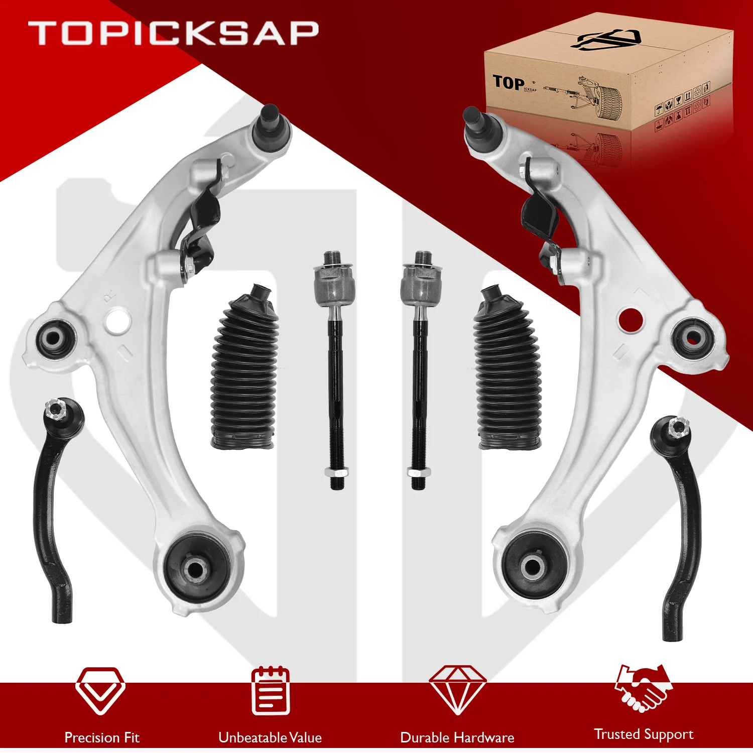 TOPICKSAP 8Pcs Front Lower Control Arm w/Ball Joint Tie Rod End Link L/R for Nissan Altima FWD 2007-2013 54501JA00B