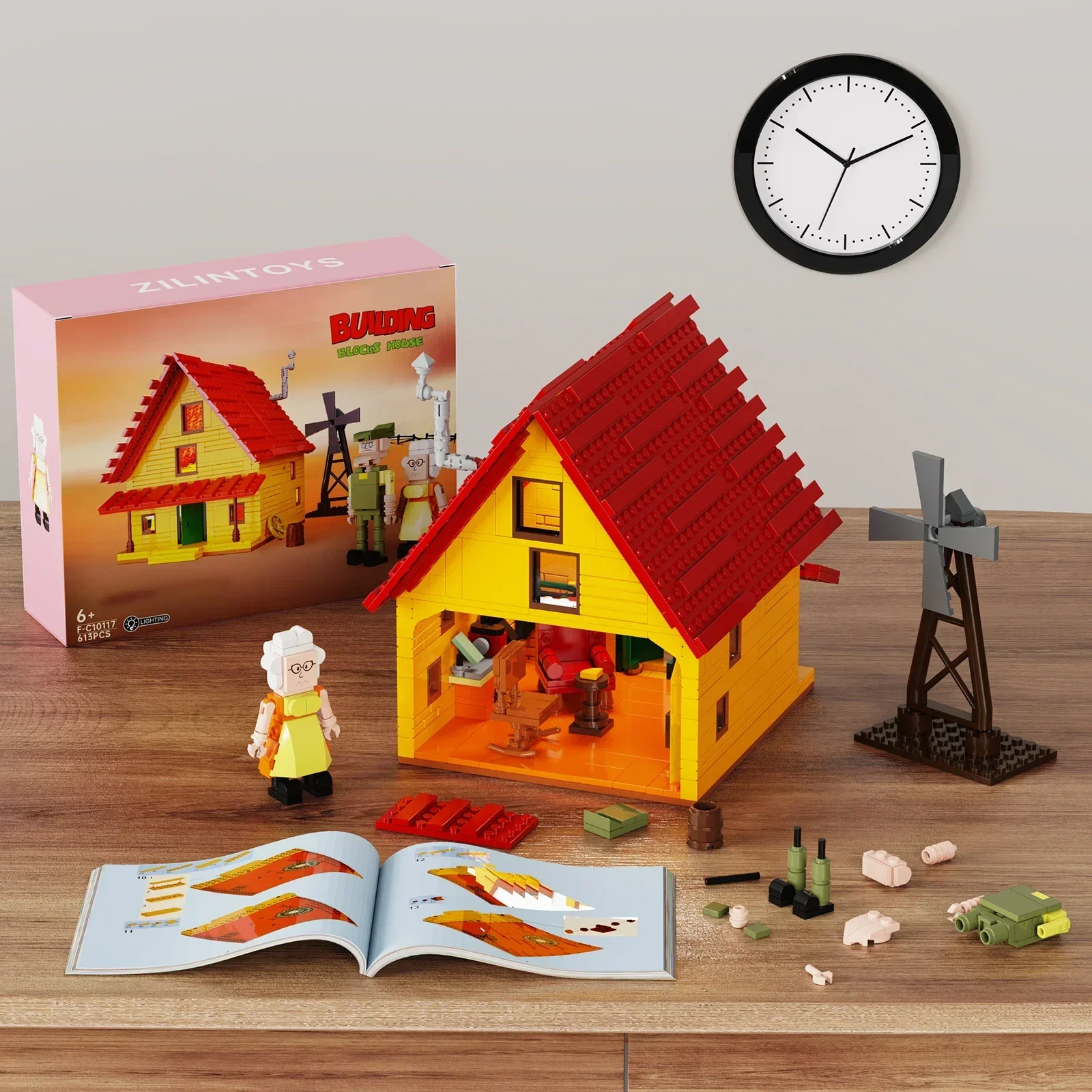 MOC Ideas Farm Windmill Cottage Blocks Courage Cowardly Dog's House Bausatz Weihnachtsgeschenke für Jungen und Mädchen (613 Stück)