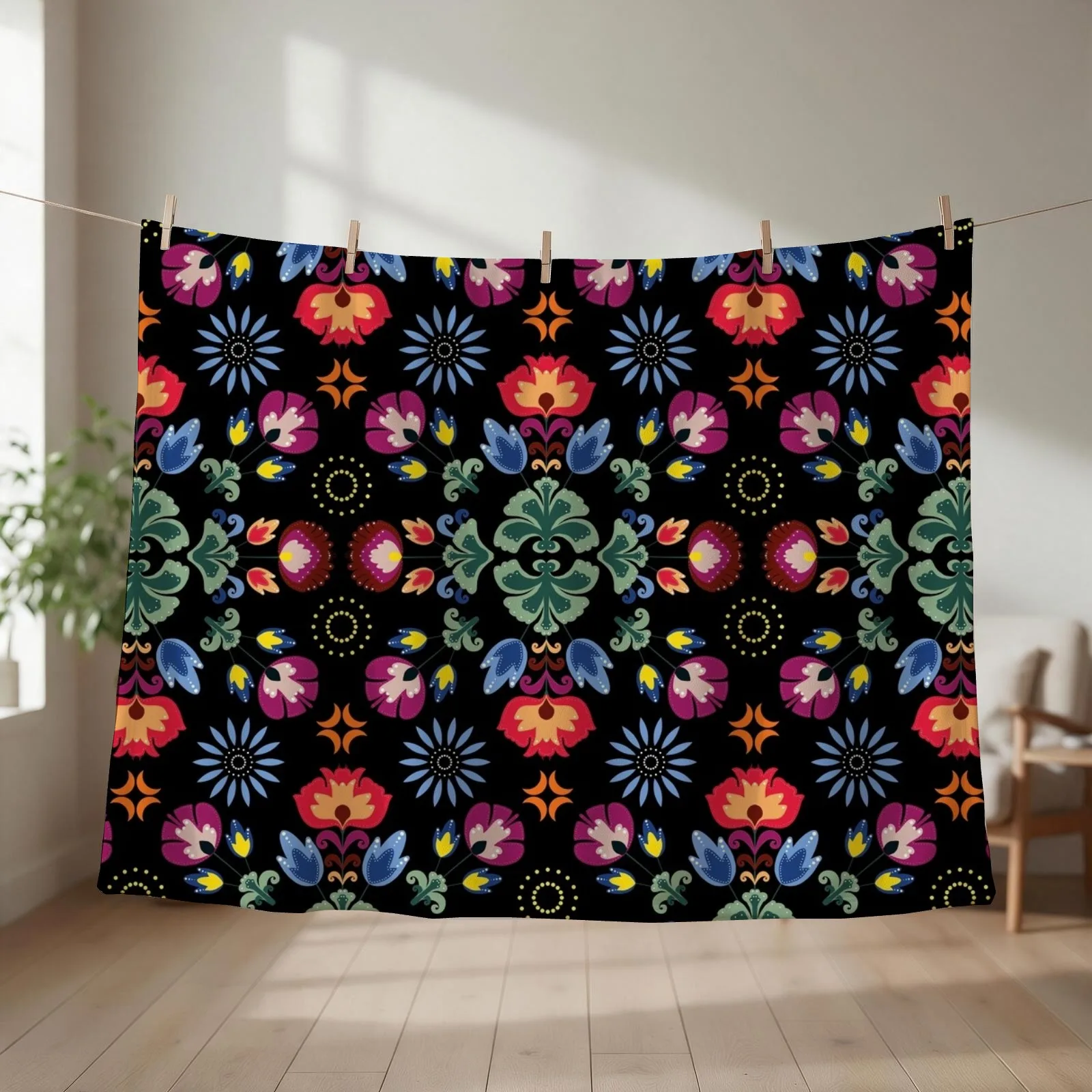 Fiesta Folk Black Throw Blanket Summer Beddings heavy to sleep Sofas Large Blankets