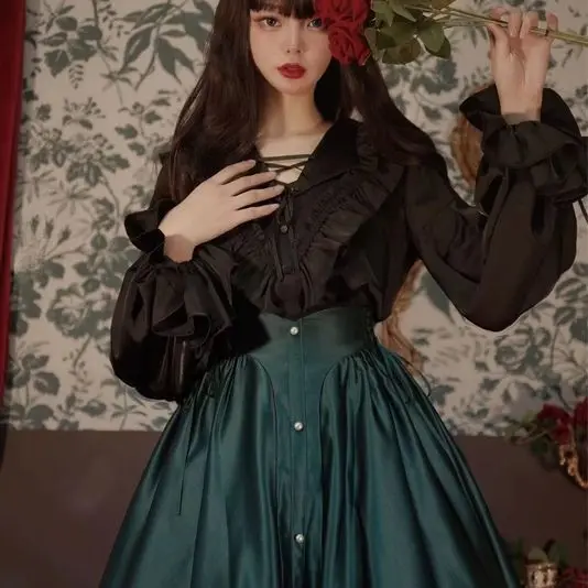 

Japanese Heavy Lolita Bow Dress for Women Y2k E-Girl Slim Waist Ruched Dresses Spring Autumn New Long Sleeve Vestidos Mujer