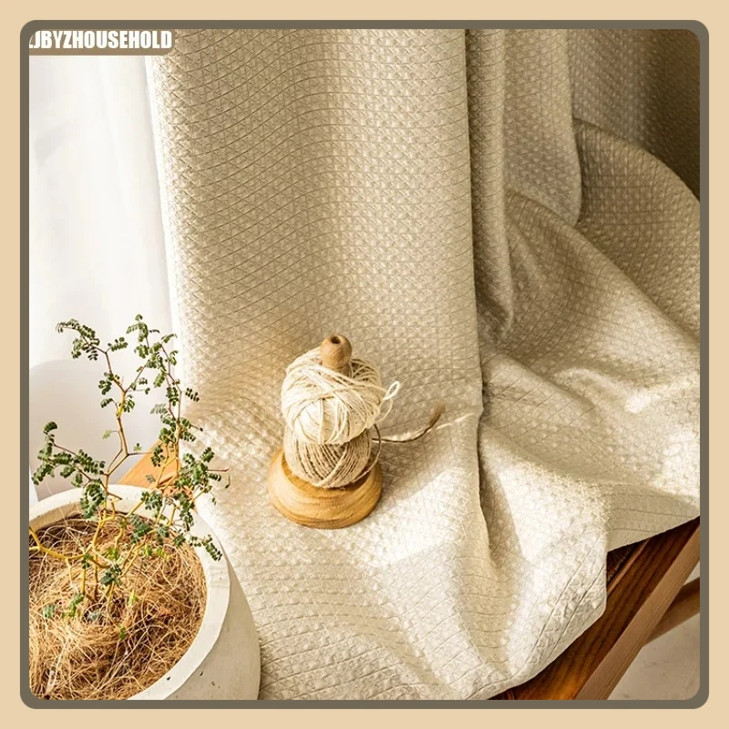 

New Three-dimensional Printing Cotton Linen Cream Color Partition Curtain Curtains for Living Dining Room Bedroom Shutter Lace