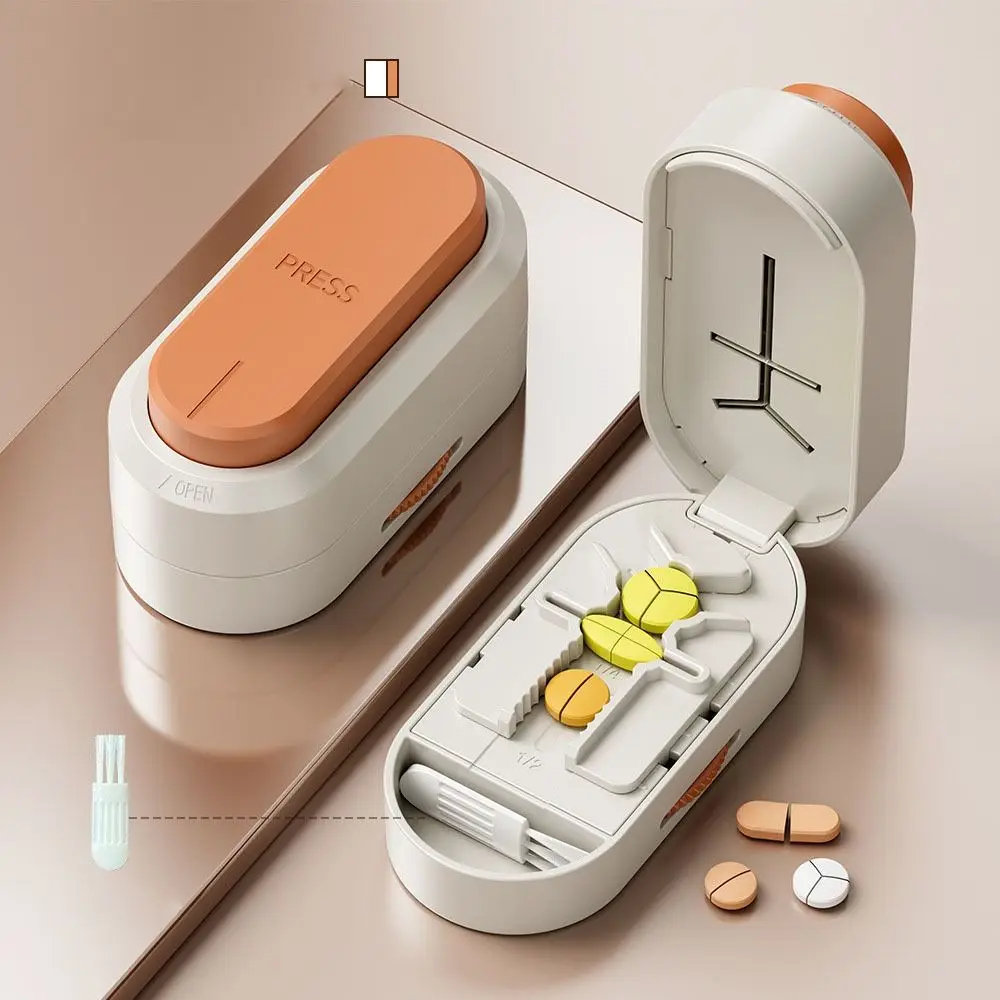 Dustproof Pill Cutter Adjustable Hidden Blade Pill Splitter Drug Tablet Divider Organizer Pill Divider Storage Box
