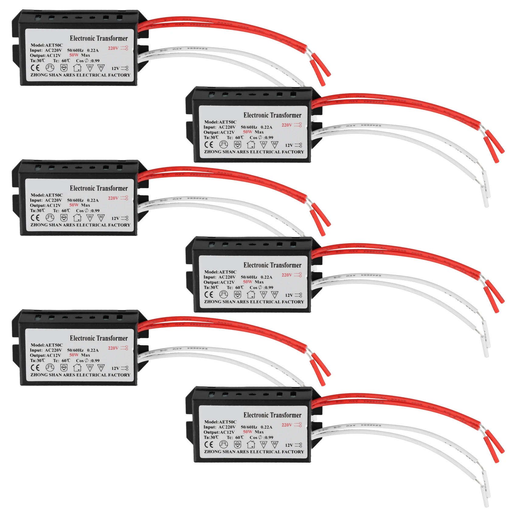 AB46-6Pcs Electronic Transformer 220V To 12V Adapter For Crystal Halogen Quartz Lamp 50W