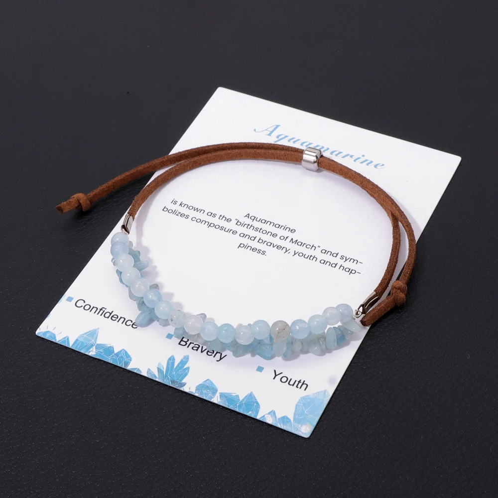 Irregular Green Aventurine Chip Beads Bracelet 4mm Natural Stone Crystal Adjustable Leather Rope Bracelets For Women Men Jewelry