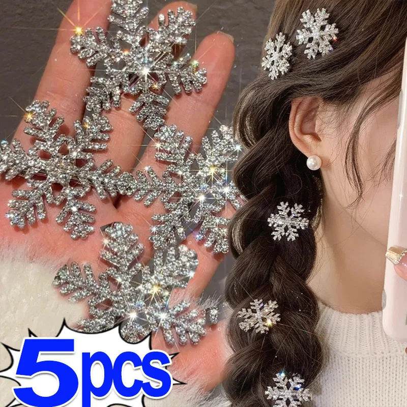 1/5pcs Snowflake Crystal Hair Clips Women Shining Pearl Flower Hairpins Barrette Girls Wedding Exquisite Headwear Hair Jewelry