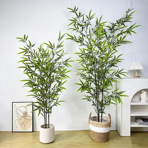 인공 녹색 대나무 PVC+PU 바닥 화분 가족 1.2m ~ 2.4m 대나무 가짜 녹색 식물 장식과 대형 녹색 잎이 많은 대나무 Best5