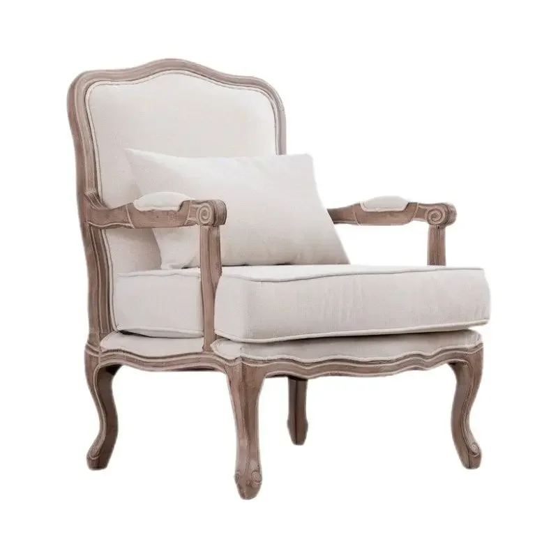 Kursi santai sofa Prancis bergaya Nordik untuk apartemen kecil, kursi sandaran tinggi berbahan kain, bangku mewah ringan bergaya Amerika klasik