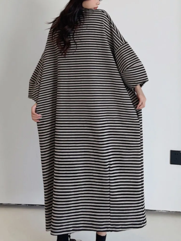 Robe t-shirt surdimensionnée pour femmes, vêtements coréens, rayés, mi-longue, ample, imprimé, pull, robes pour dames, été
