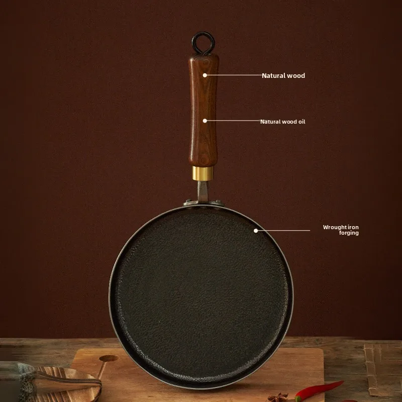 DSA Hand Forged Iron Pan Right Angle Straight Edge Flat Frying Pan for Home Fry Fish Fried Egg Non-stick