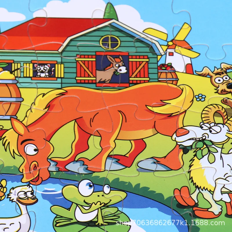 Puzzle in legno da 24 pezzi con cornice per tronchi, puzzle aereo per cartoni animati con animali per bambini, giocattoli educativi in legno per la prima educazione