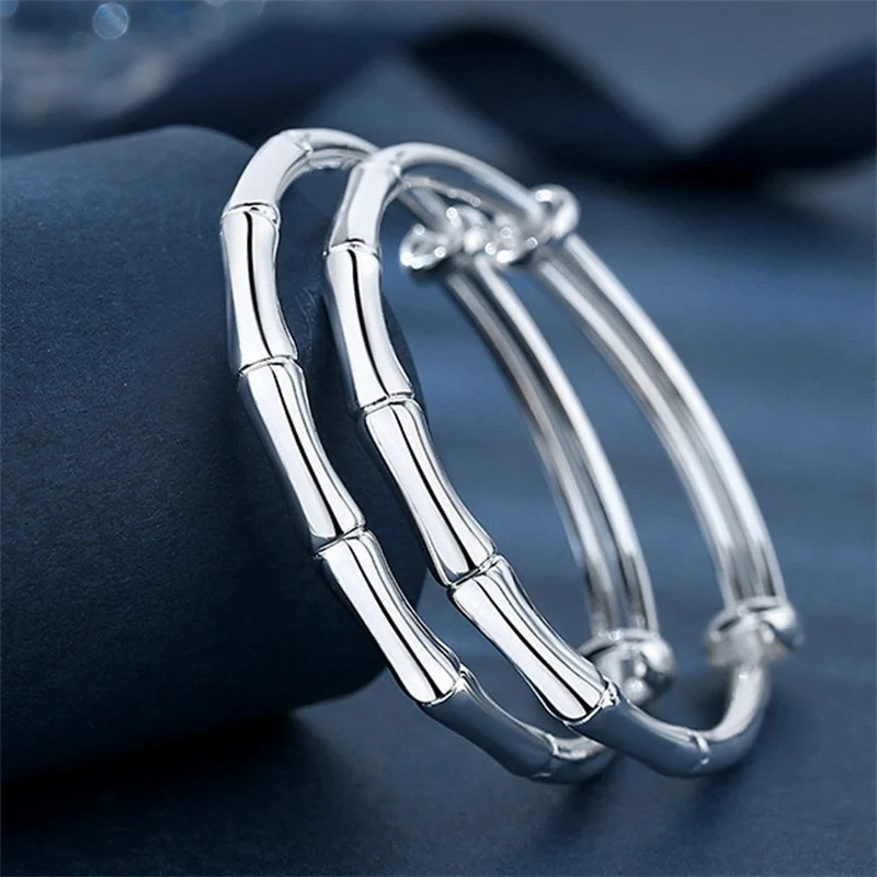 Baby Kids 999 Fine Silver Sliding Adjustable Bangle Polished Bamboo Shape Bracelet Safe Skin-friendly Newborn Birthday Gift Jewe