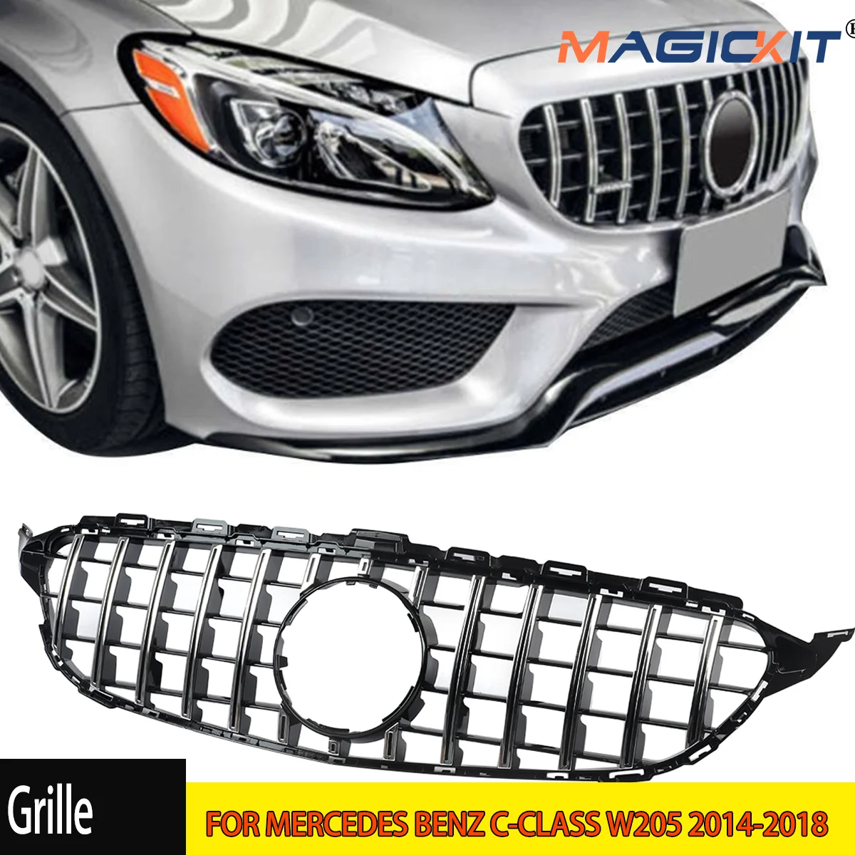 

GT Style Front Bumper Grille W205 Grill 2015 2016 2017 2018 AMG Panamericana Grill Auto Accessories Tuning for Mercedes Benz CAR