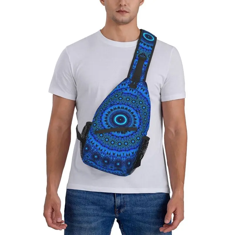 Casual Delft Mandala Sling Crossbody Rugzak Mannen Boeddha Boeddhisme Bloem Bloemenpatroon Schouder Borst Tassen Voor Kamperen Biking