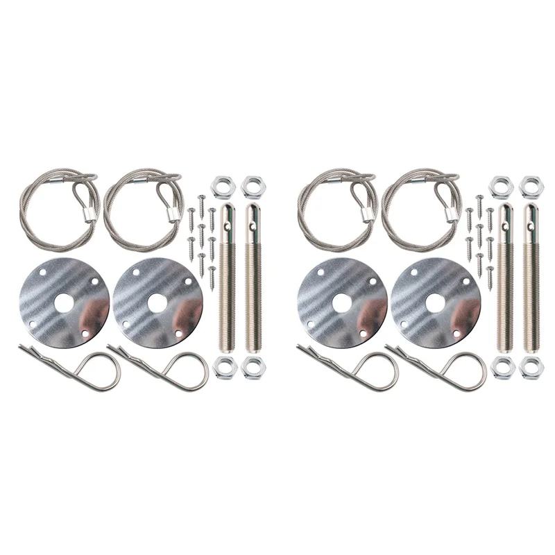 

2X Hood Pins Kit For Car, Hood Pin Plate Lock Clip Kit, Universal Engine Hood Pins Bonnet Locking Catch Clip Kits