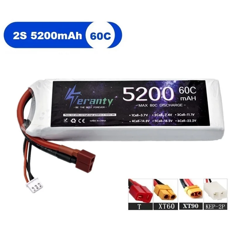 

2S Lipo 7.4V 5200MAH Battery 60C For RC Drones Quadcopter Helicopter Boat Spare Batteries With Deans T XT60 XT90 Connector