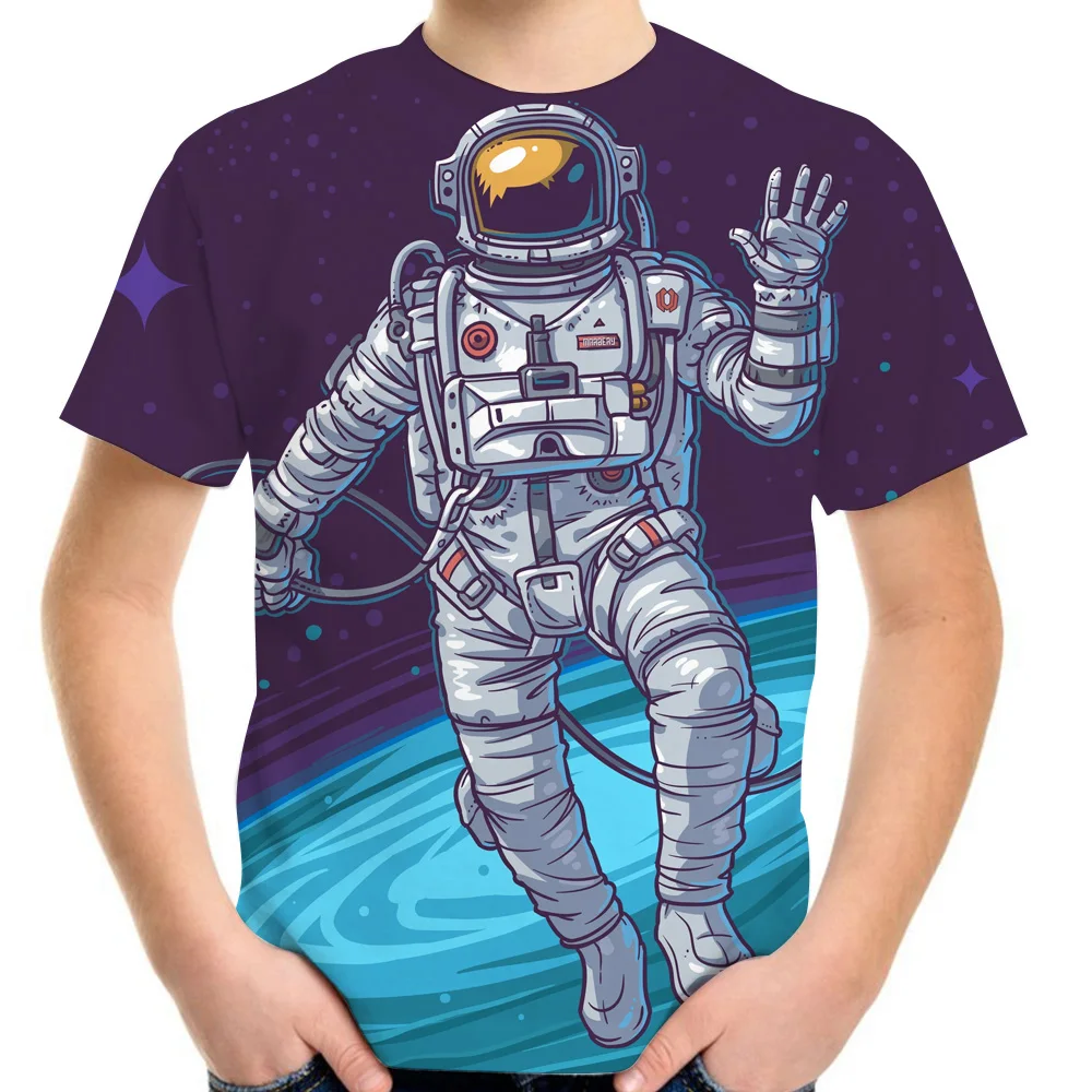 4-13Y Children 3D T-Shirt Cartoon Astronaut Space Galaxy Planet Rocket Print T Shirts For Boys Girls Kids Baby Clothing Tshirts