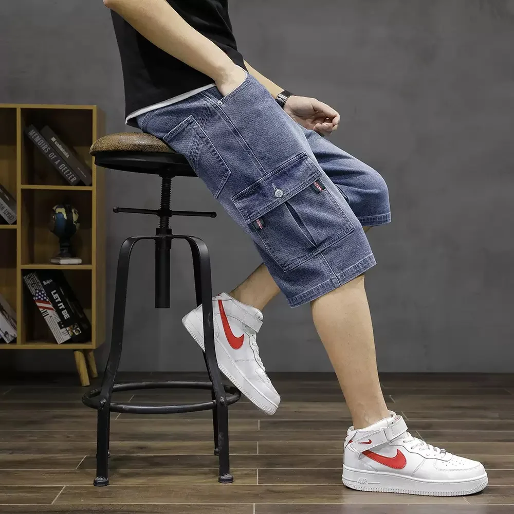 

Summer Classic Fashionable American Style Straight-Leg Stretch Multi-Pocket Cargo Denim Shorts Men's Casual Loose Sports Shorts