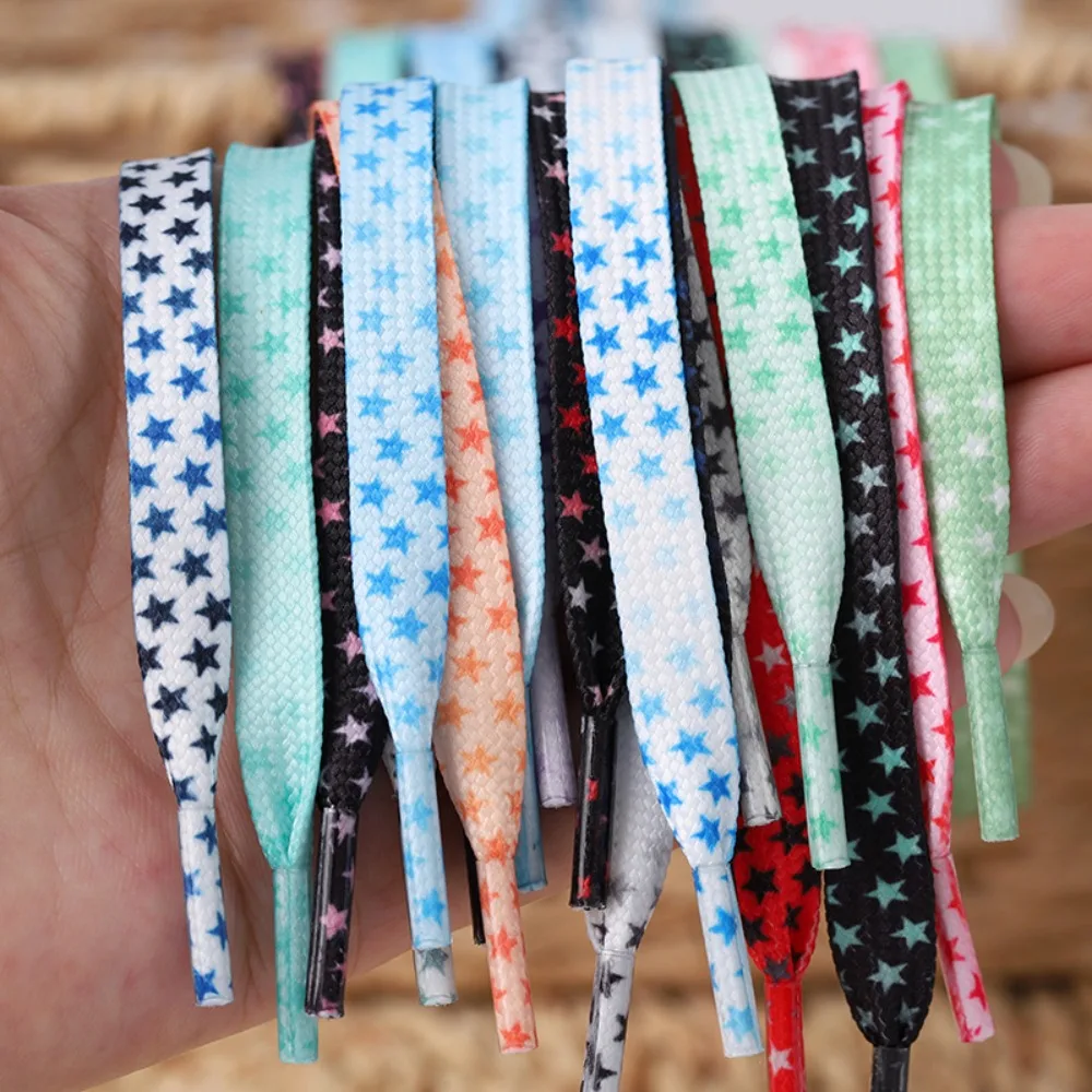Star Pattern 0.8CM Flat Shoelaces 1 Pair, Colorful Replacement Laces for Basketball & Sports Shoes, Unisex Sneaker Laces