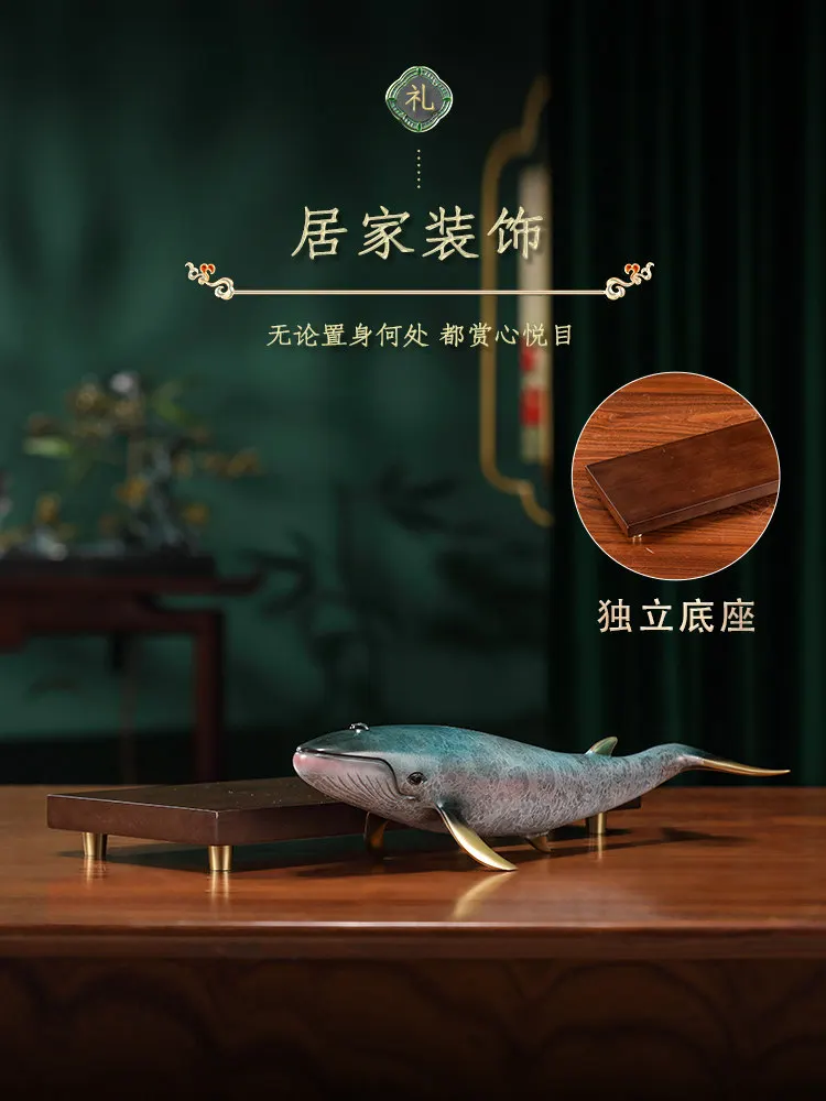 Brass whale ornament home office living room wine cabinet entrance decoration new home housewarming gifts