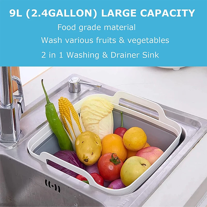 LMETJMA 9L Collapsible Dish Tub Sink Folding Laundry Tub Folding Colander Fruits Vegetables Washing Drain Basket JT173