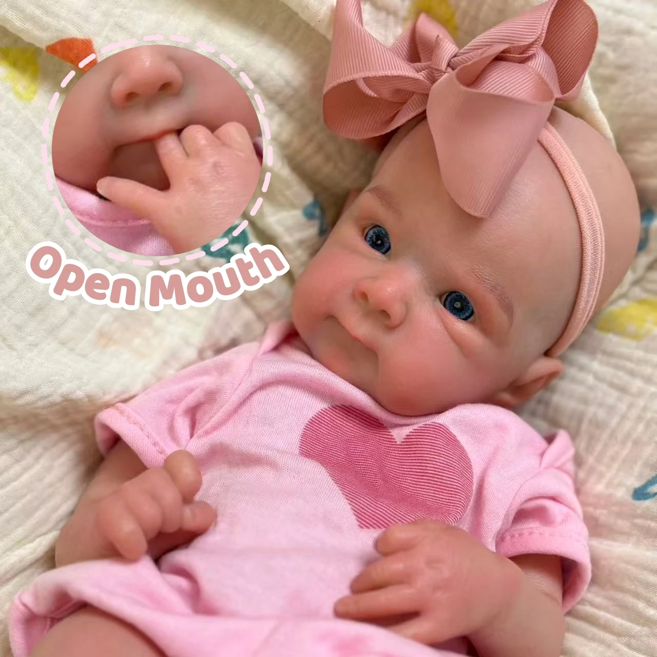 42 cm Open Mouth & Cleanable Full Soft Silicone Reborn Doll, 3D Hand Crafted Lifelike Wrinkled Skin, Bebe Reborn De Silicona