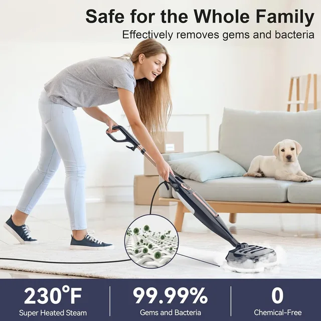 INSE VM6 10-in-1 Steam Mop – 1300W Rotating Spin Mop for Hard Floors – view 2