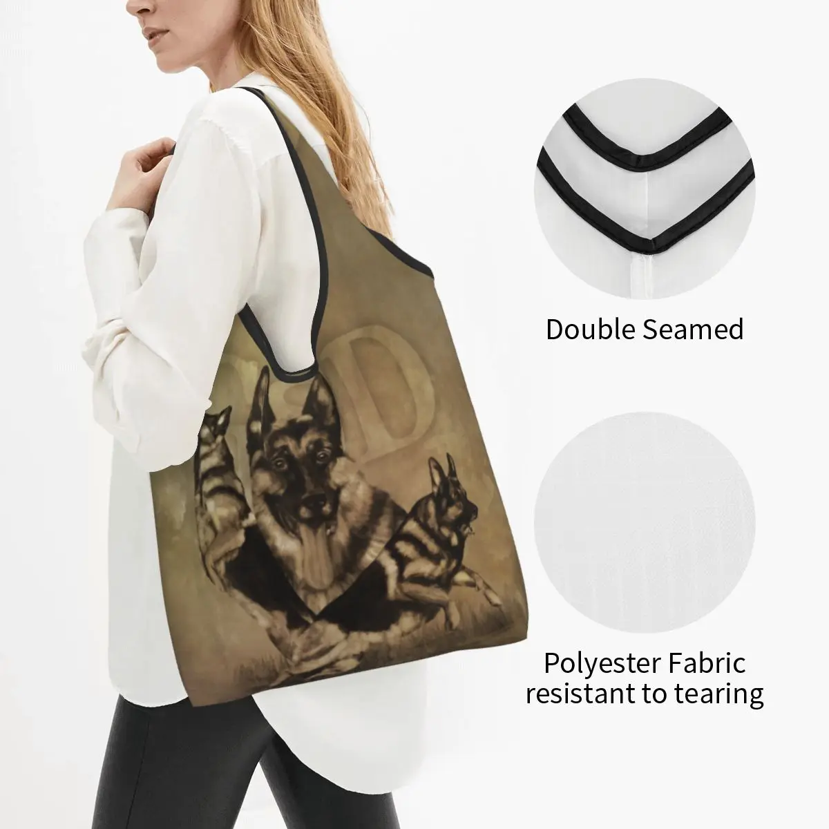 Cute Printing German Shepherd Dog Shopping Tote Bags Portable Shopper Shoulder GSD Animal Handbag