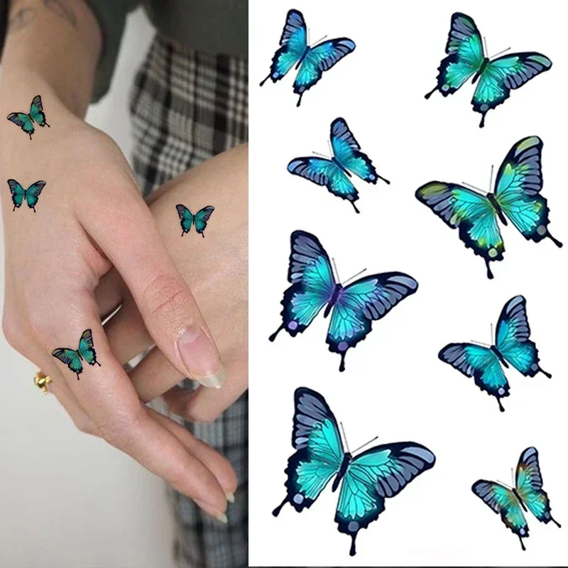 Tattoo Stickers Blue Butterfly Rose Flower Cute Color Animal Fake Tatoo for Women Men Arm Hand Temporary Waterproof Body Art