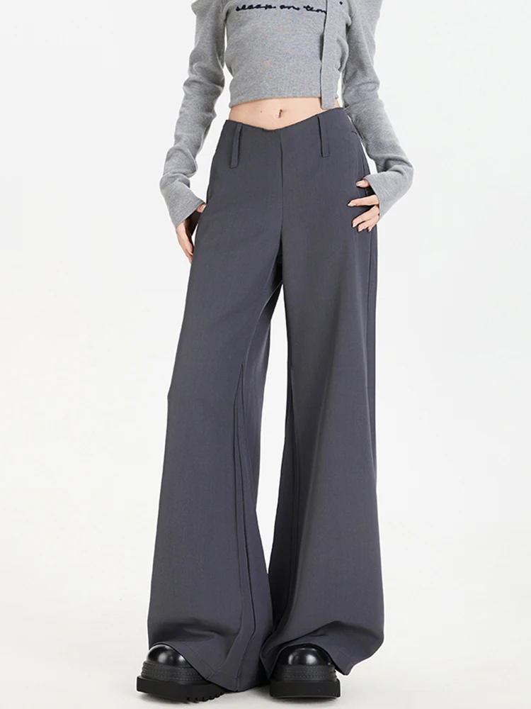 Botvotee Pantaloni con taglio a V firmati da donna - Pantaloni a gamba larga con orlo svasato a vita bassa Drappeggio non aderente Autunno Minimalista Streetwear